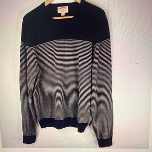 Brooks Brothers Men's Extra Fine Italian Merino Wool Navy Stripe Sweater Size XL